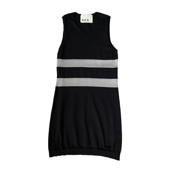 BACK Sleeveless Sweater Dress Designer Small Black Gray Stripe Knit - Picture 1 of 6